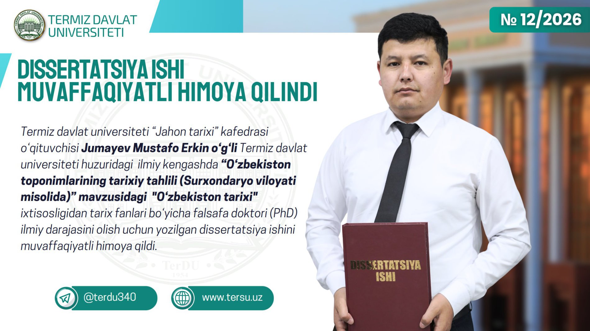 DISSERTATSIYA ISHI MUVAFFAQIYATLI HIMOYA QILINDI