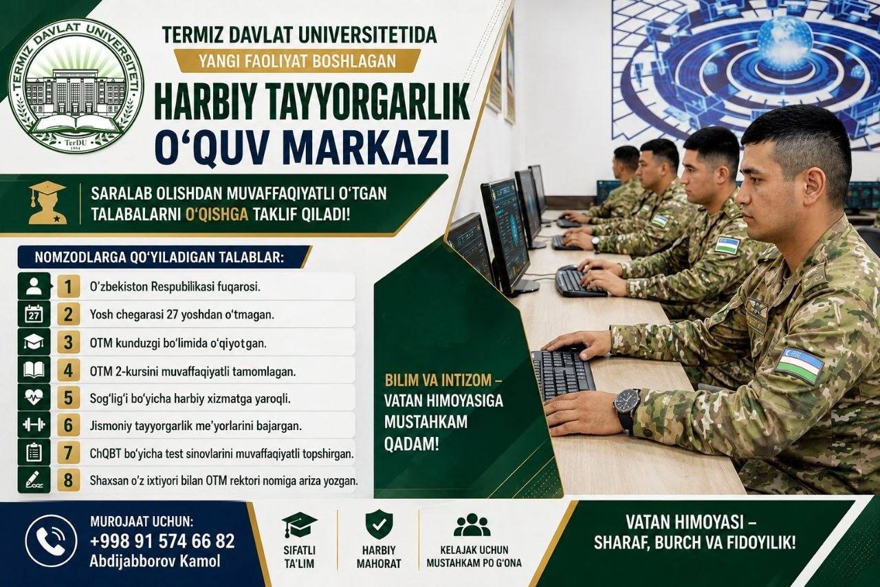 HARBIY TAYYORGARLIK O‘QUV MARKAZIGA QABUL BOSHLANDI!
